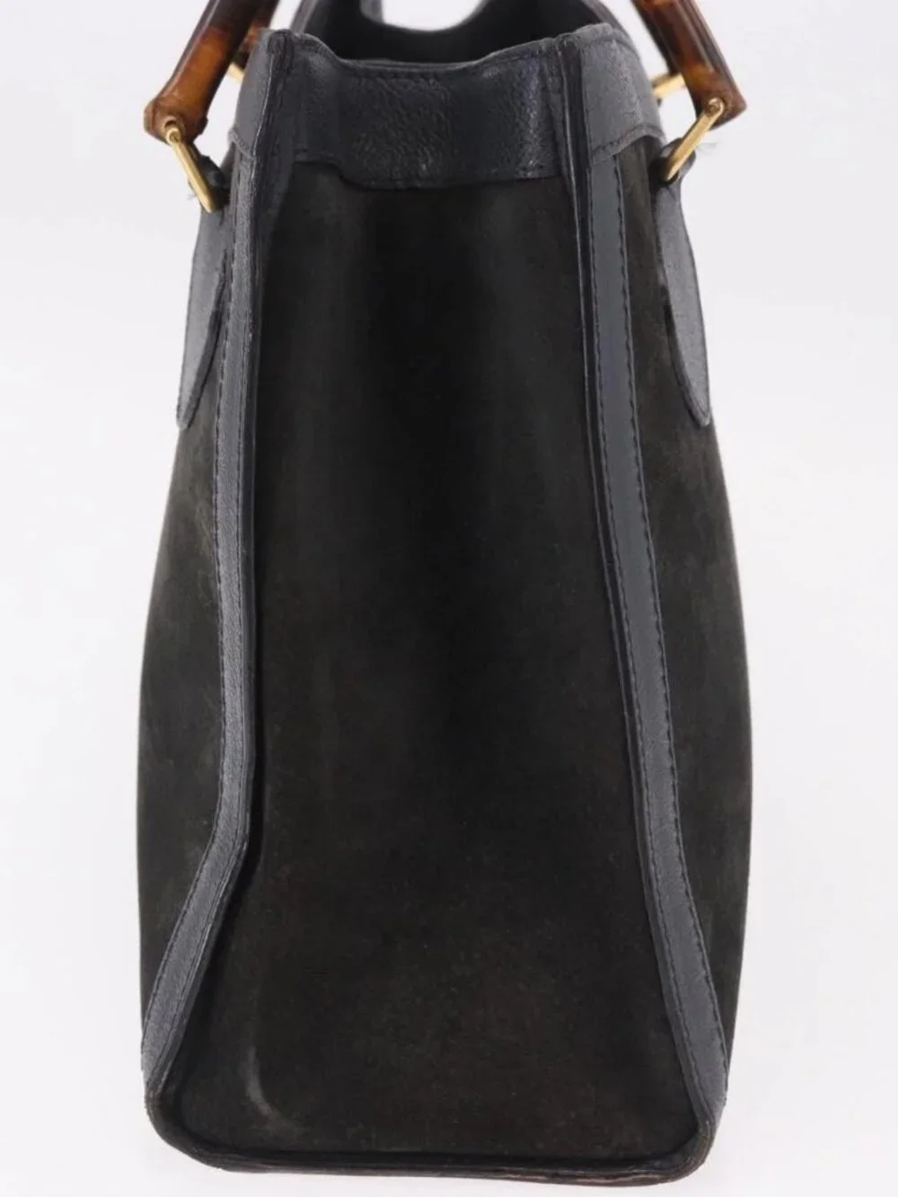 GUCCI Bamboo Tote Bag Suede Black Gold 002 2853 0260 0 Auth 183378